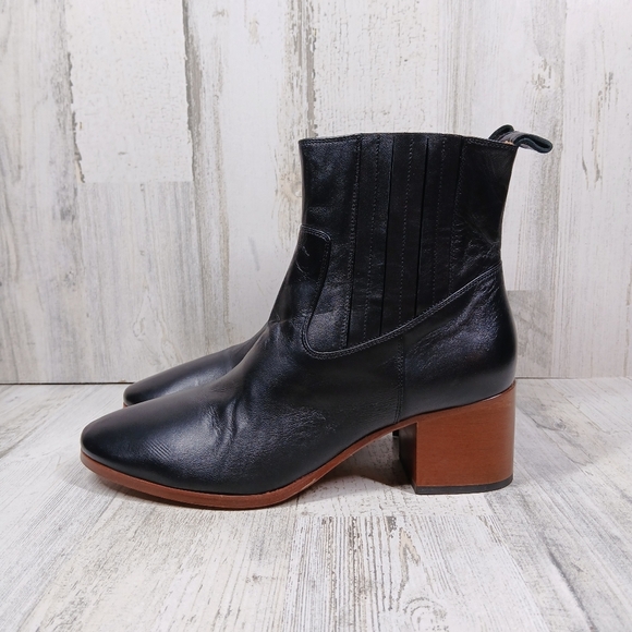 New Frame Le Rue Leather Black Block Heel Ankle Boots #1399